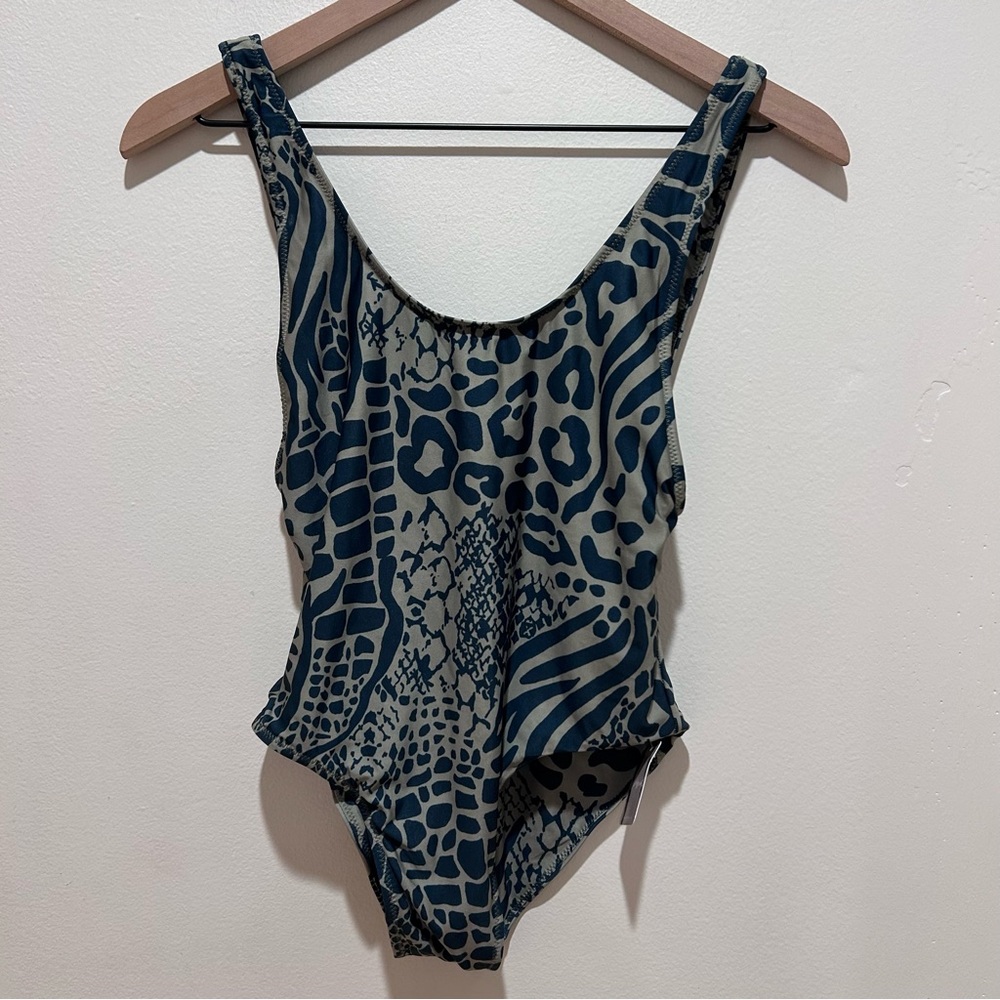 Stone Fox Swim One-Piece Swimsuit in Navy and Cream Animal Print